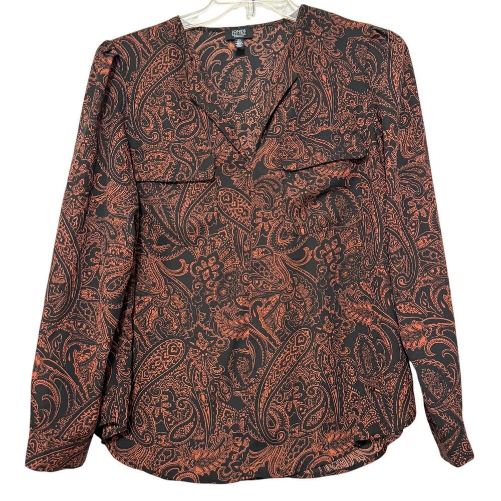 Jones New York Paisley Print Long-Sleeved Blouse, Size L